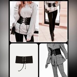 Zara Black Corset Belt with Lace-Up Detail
